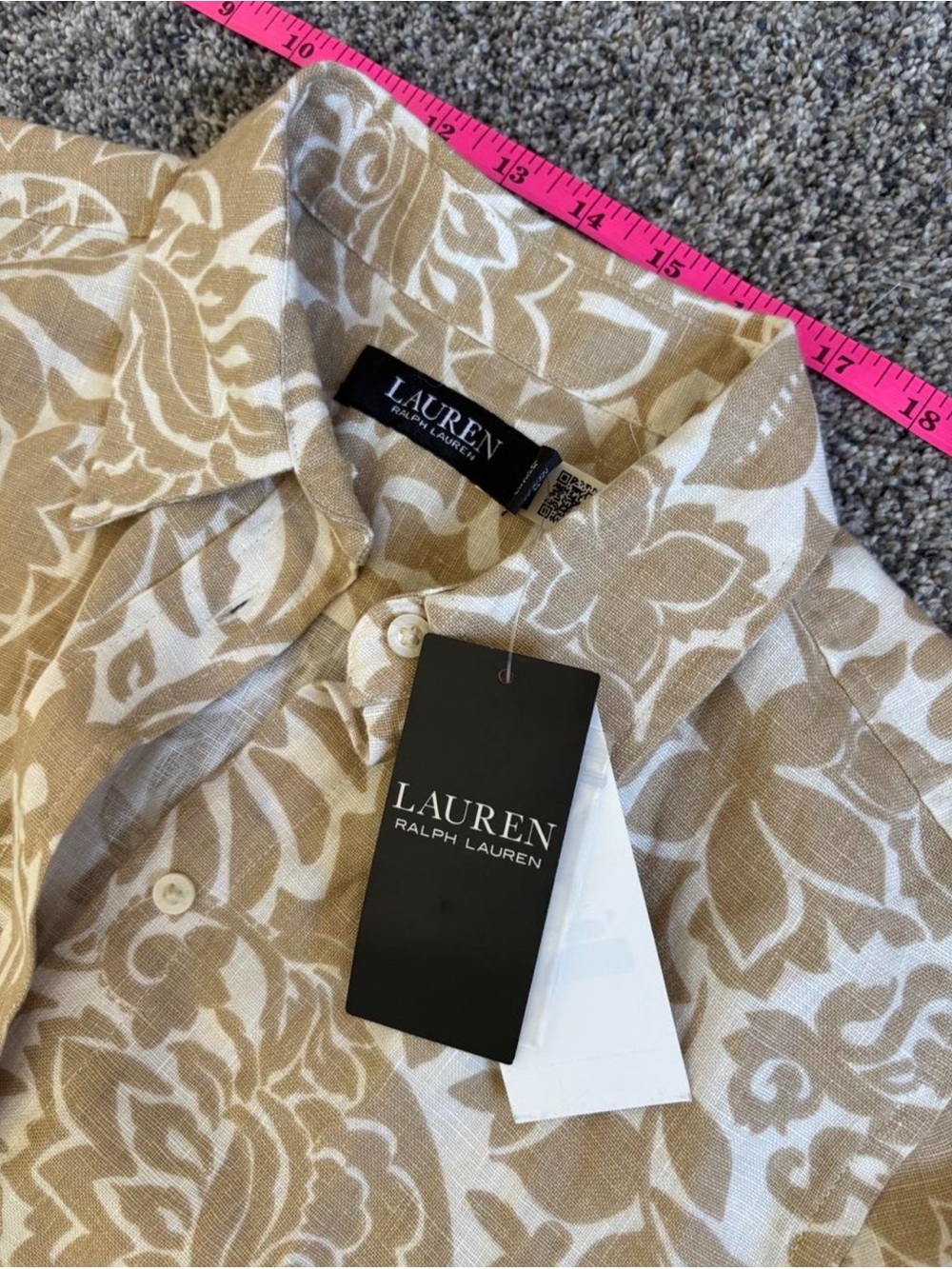 Lauren Ralph Lauren Beige and White Floral Linen Shirt Dress
